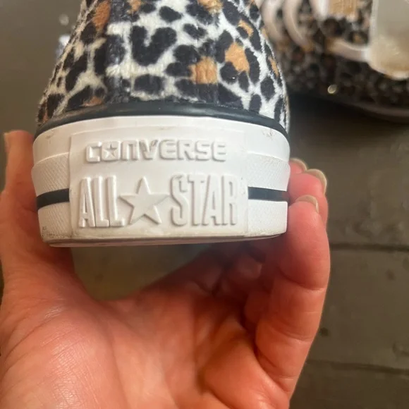 Converse Leopard Print Low Top Sneakers - Black, White, Brown - Picture 4 of 7